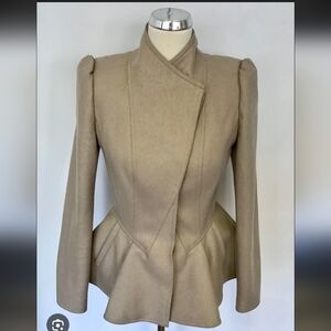 TED BAKER BEIGE / TAN  WOOL & CASHMERE BLEND SHORT COAT